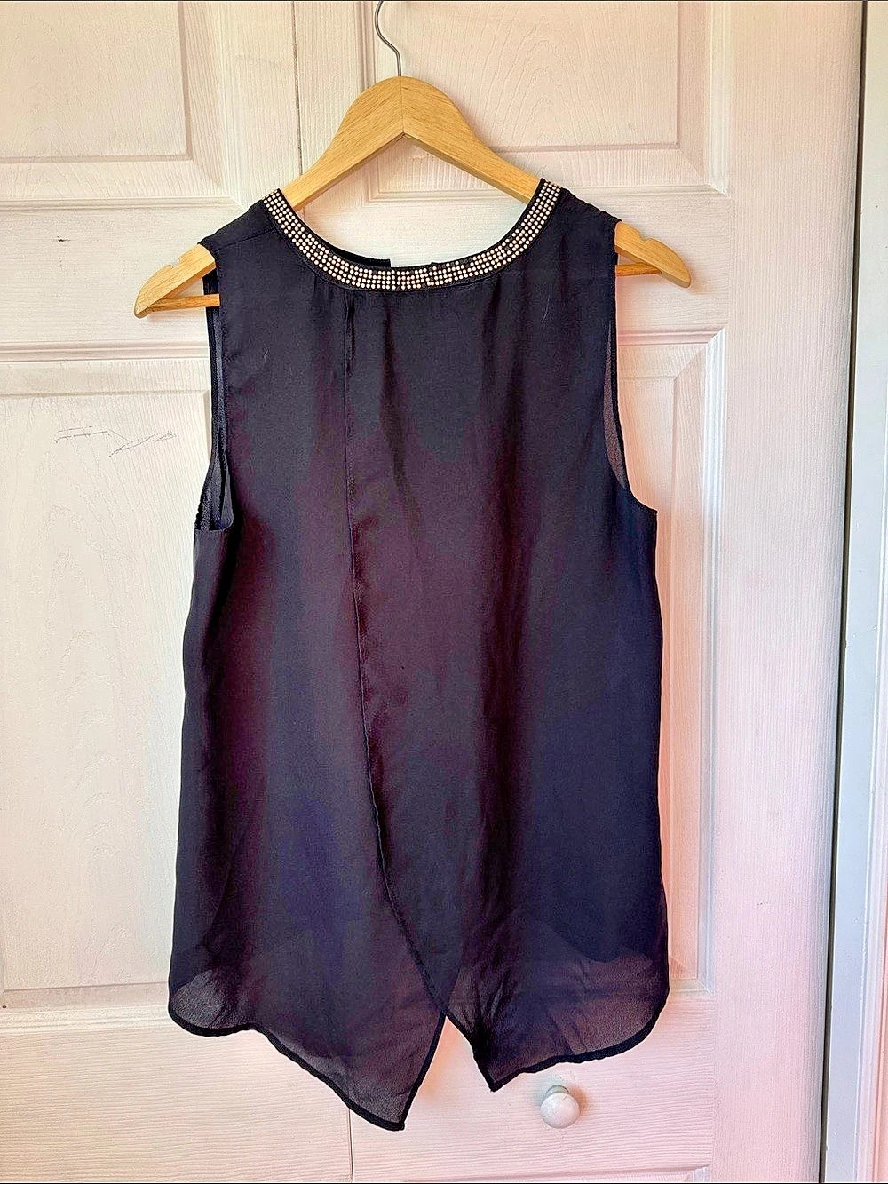 Rachel Roy Black Embellished Neckline Blouse Size Medium Like New
